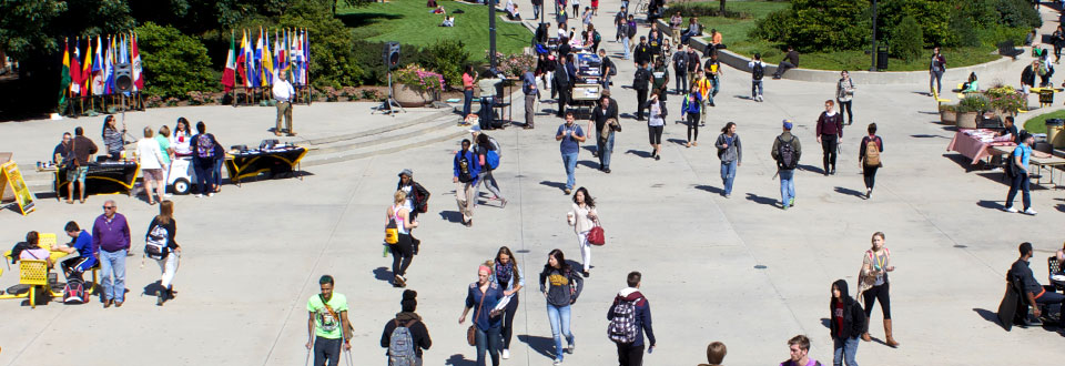 students walking in Spaights Plaza