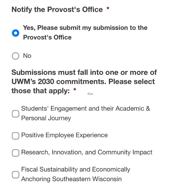 Form Instruction: Select “Yes, please submit my submission to the Provost's Office.”
