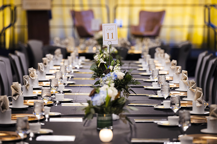 A table set up for Alumni Awards Evening