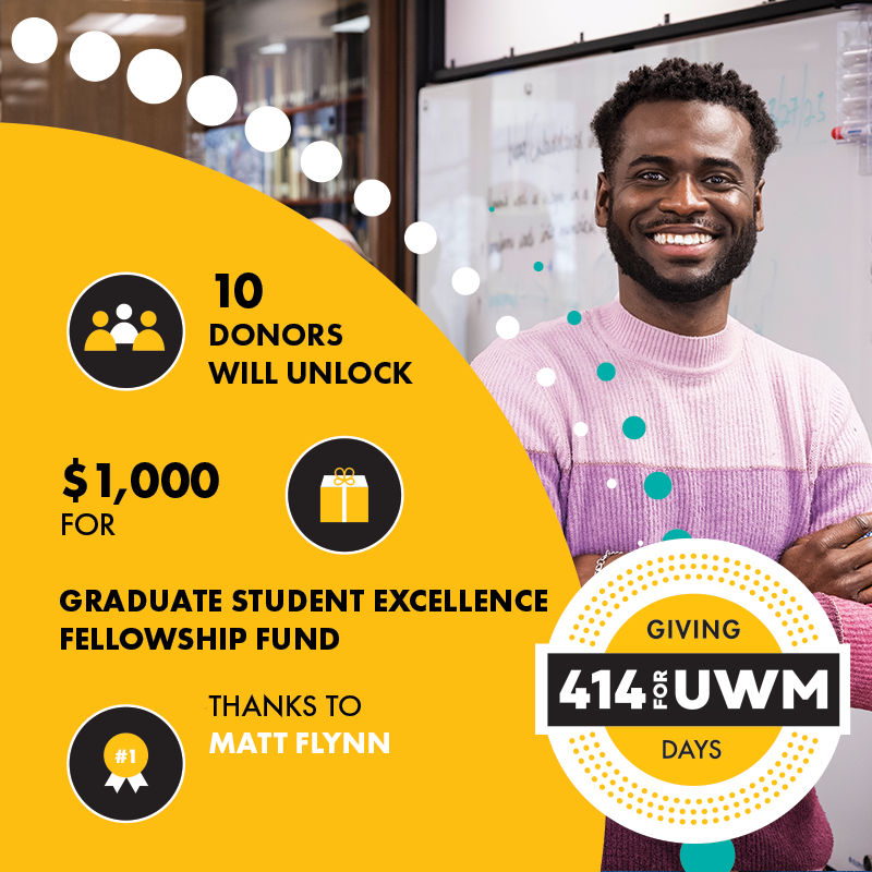 414 Giving Day Challenge Graphic for the Graduate Student Excellence Fellowship Fund