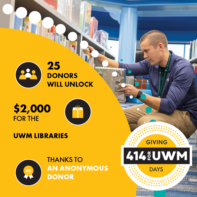 414 Giving Day Challenge Graphic for the UWM Libraries