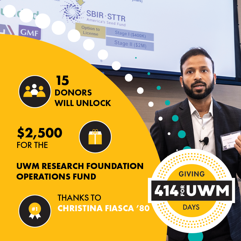 414 Giving Day Challenge Graphic for the UWM Research Foundation