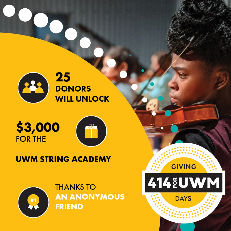414 Giving Day Challenge Graphic for the UWM String Academy