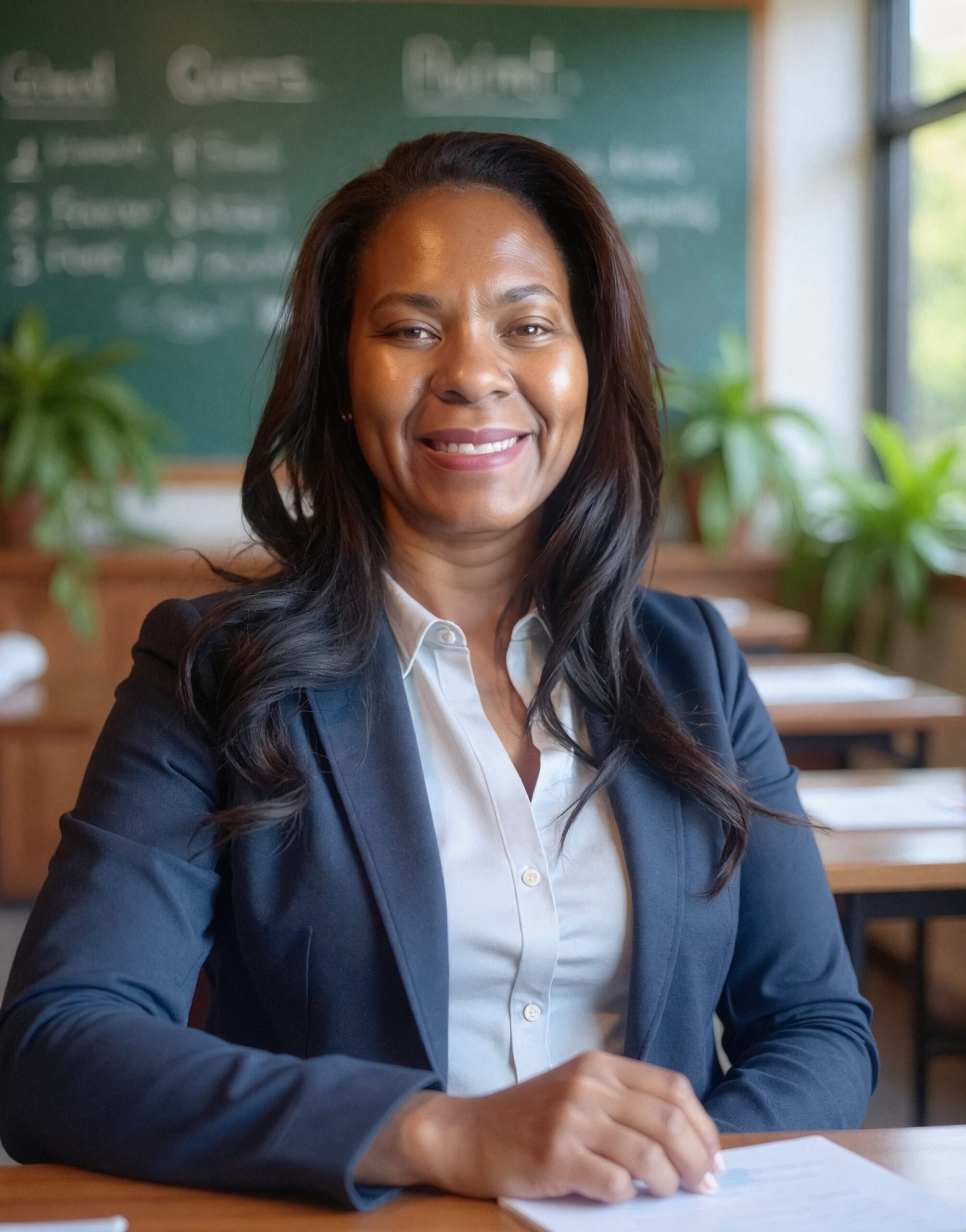Dr. Andrea Carter-Robin, educator, author, and literacy leader, seated in a classroom.