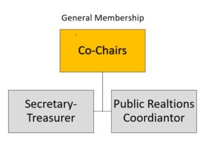 General Membership Flow Chart with Secretary/Treasurer and Public Relations Coordinator reporting to the ACN Co-Chairs