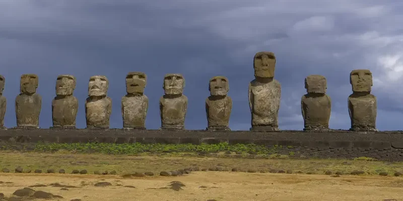 Easter Island statues on hillside