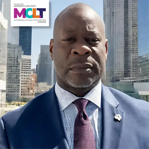 Headshot of Lamont with MCLT logo