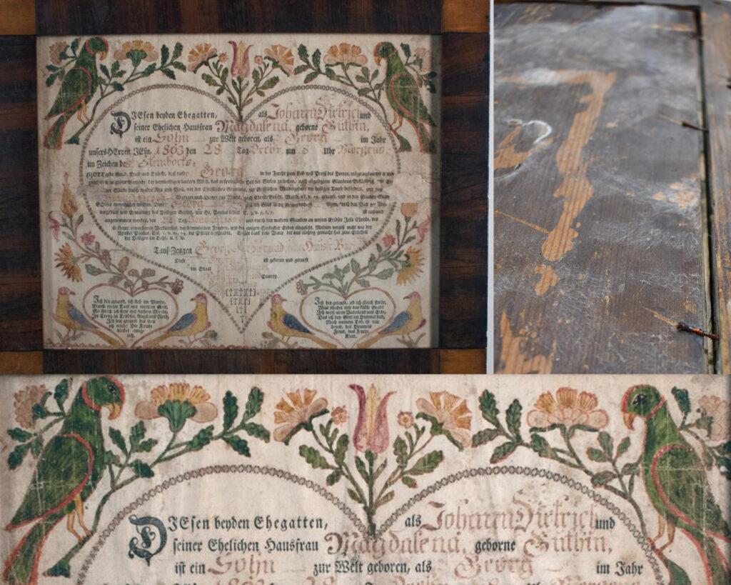 Details of a marriage certificate that needs conservation
