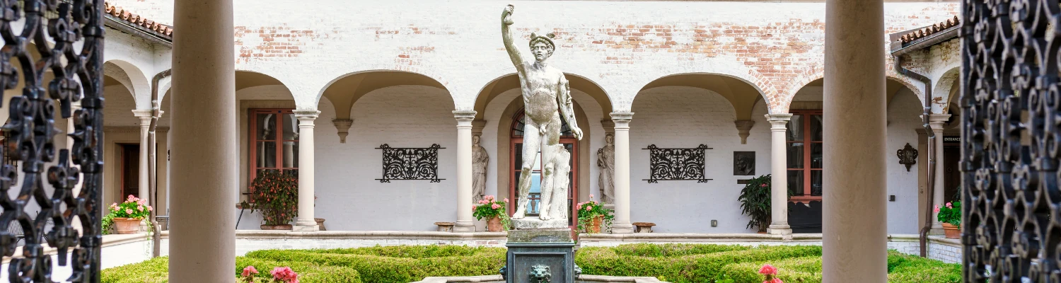 Statue in the middle of a courtyard