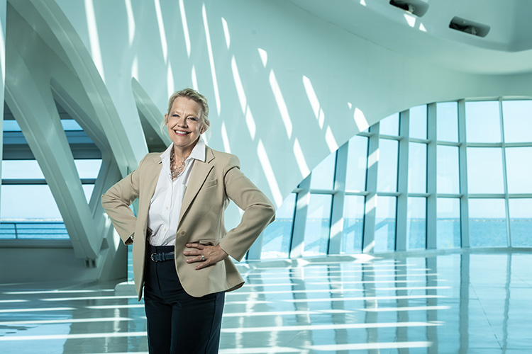 Milwaukee Art Museum Director, Kim Sajet, in Windhover Hall.