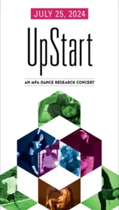 The poster for UpStart 2024. There are cube shapes tinted green, magenta, blue, and orange, that feature the different performing dancers.