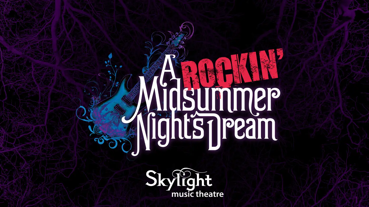 An illustration of a blue electric guitar with curved lines emanating from behind it.