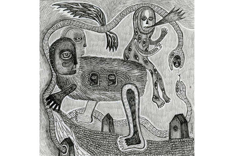 Serpent, 7 x 7", ink pens & pencil on paper