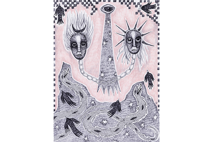 The Sun and Moon, 16 x 12", ink pens & color pencil on paper