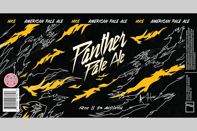 A mostly black design with claw marks slashed through revealing yellow behind. Panther Pale Ale text is centered. A mostly black design with claw marks slashed through revealing yellow behind. Panther Pale Ale text is centered.