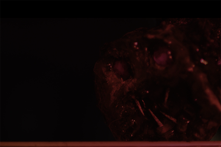 A parasitic creature looms in dark red light