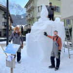 UWM alums Mike Martino, Mike Sponholtz and Tom Queoff work on their entry for the Olympic Art Festival’s 2026 International Snow Sculpture Competition in San Candido, Italy.