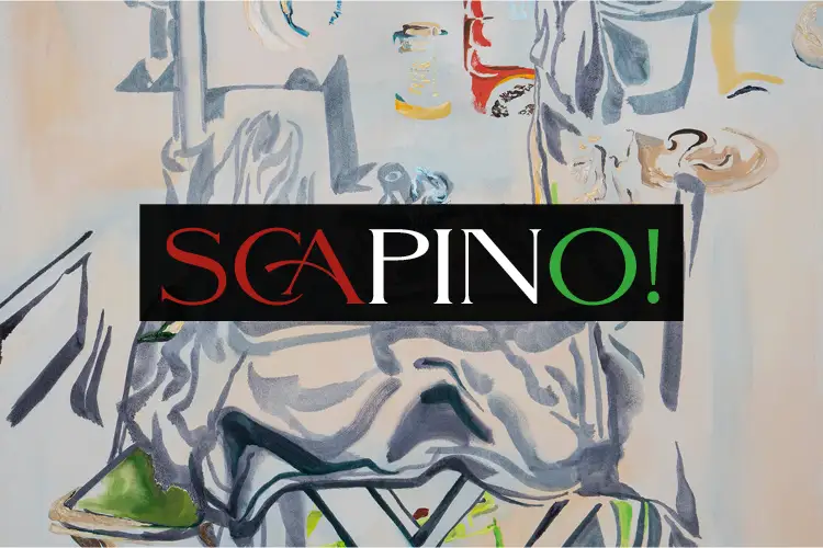 Promotional graphic for Scapino! featuring colorful abstract artwork with the title centered in bold text.