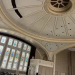 Stained glass windows in a large concert hall