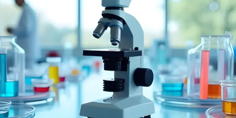 close up of microscope in a lab setting