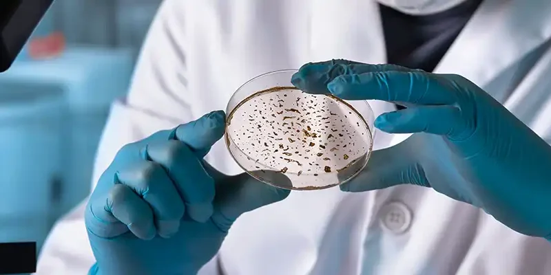 close up of hands holding a petri dish for examination