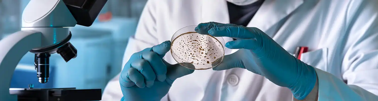 close up of hands holding a petri dish for examination