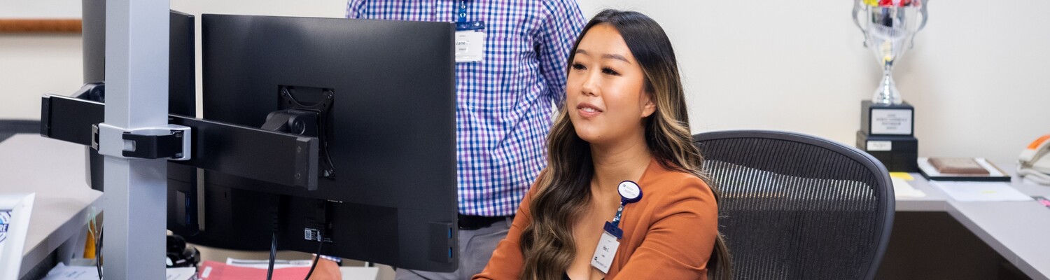 Health Care Administration student working at Froedtert Hospital on an internship.