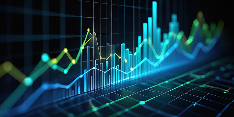 Blue and green investment charts
