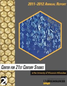 Image of 2011-2012 C21 Annual Report cover, featuring a honeycomb shape with letters