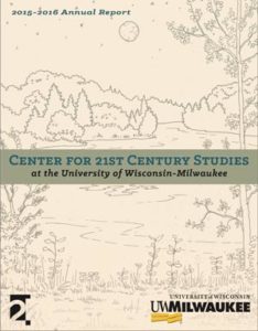Image of 2015-2016 C21 Annual Report cover, featuring a drawing of a wooded landscape and waterway