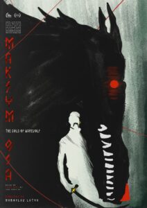 Film poster for Maksym Osa featuring man with sword and wolf like creature 