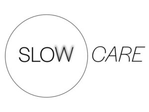 Logo for "Slow Care" with the words "slow care." The word "slow"