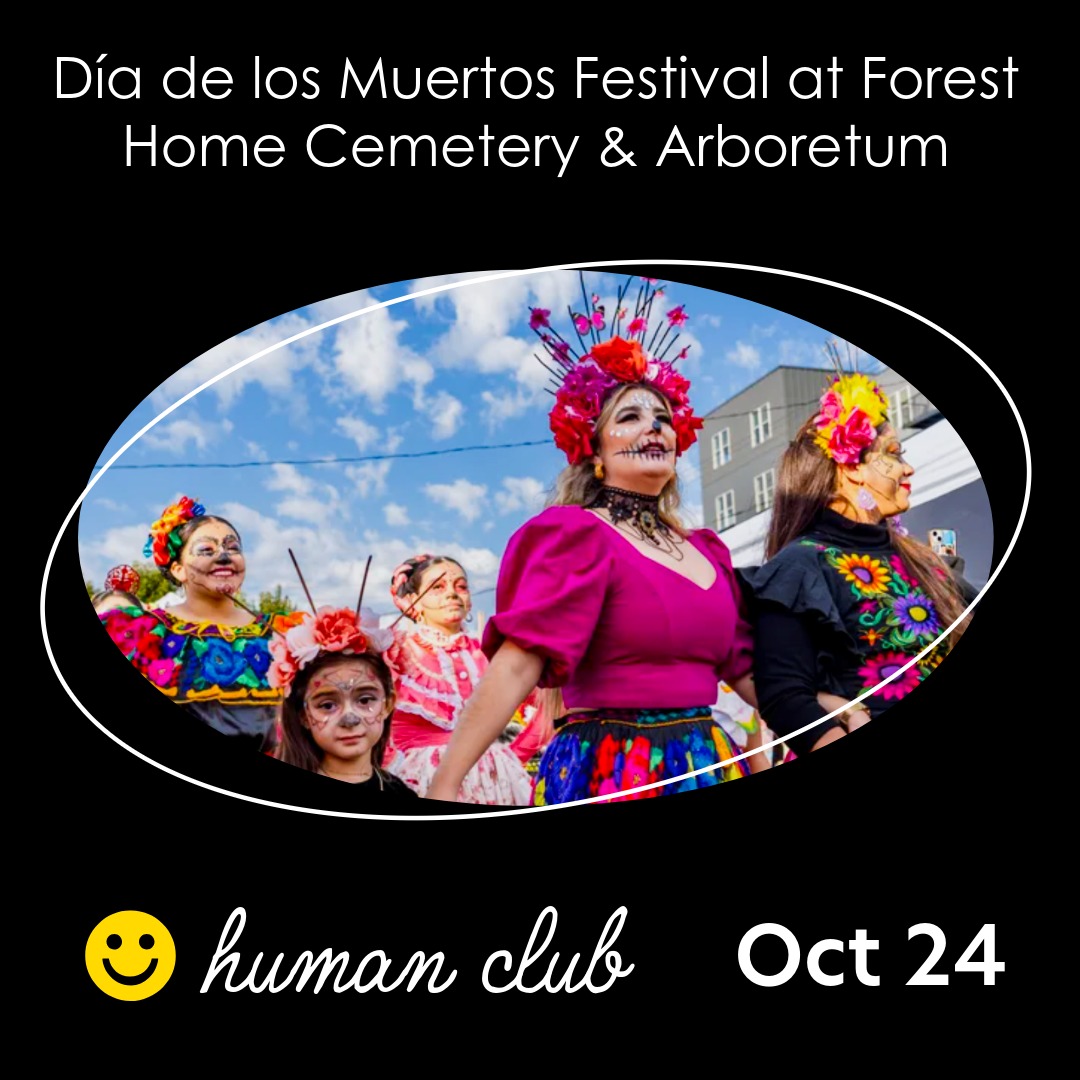Women dressed in festive Dia de los Muertos attire lead an event during a past Dia de los Muertos Festival at Forest Home Cemetery and Arboretum