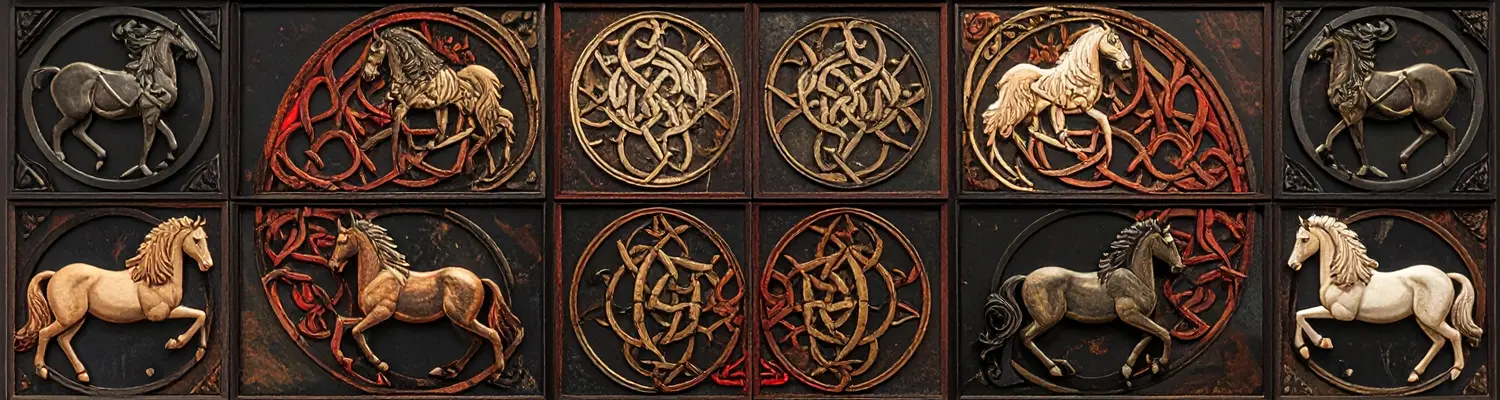 montage of Celtic symbols and horses
