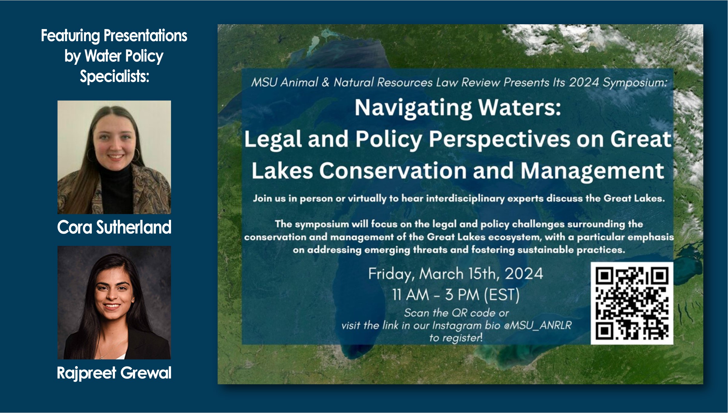 Water Policy Specialists Rajpreet Grewal and Cora Sutherland Presenting at the Michigan State University Animal & Natural Resources Law Review Symposium on March 15th, 2024