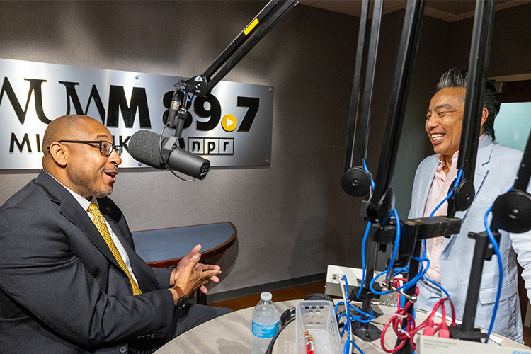 Chancellor Gibson sits in the WUWM studio with David Lee.