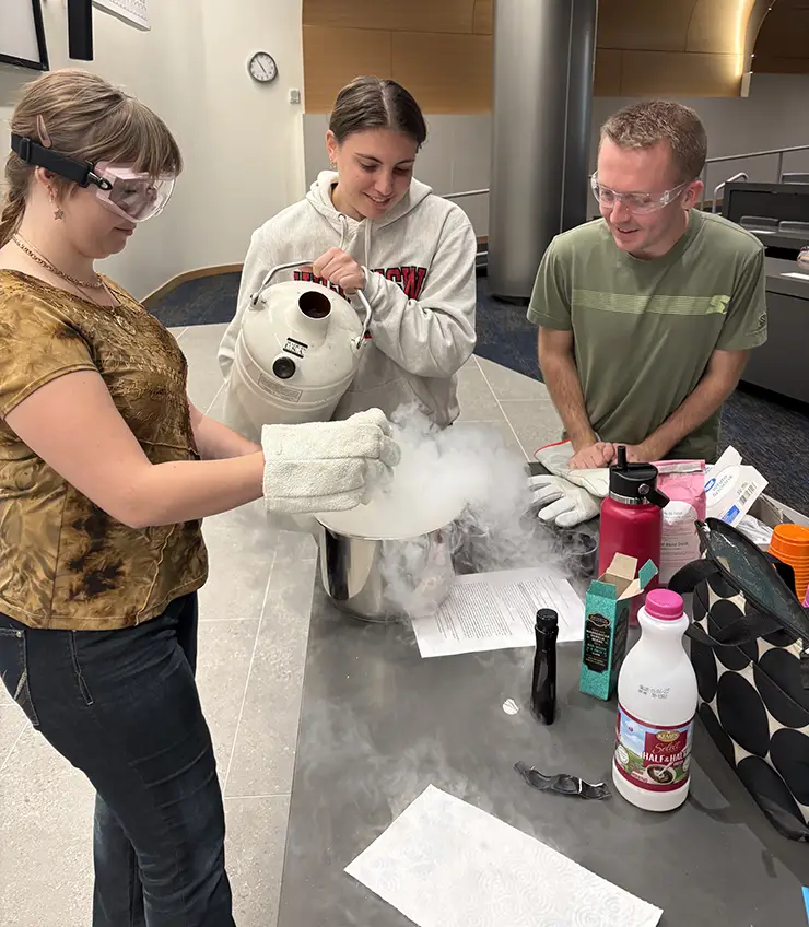 Students experimenting with liquid nitrogen