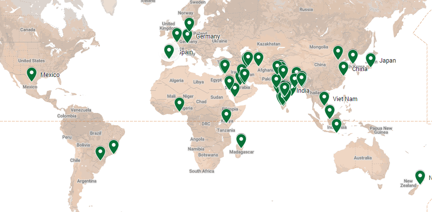 Map of incoming international students for spring 2021.
