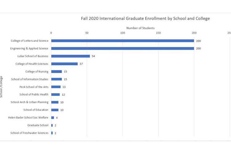 Bar graph showing graduate international student enrollment for 2020