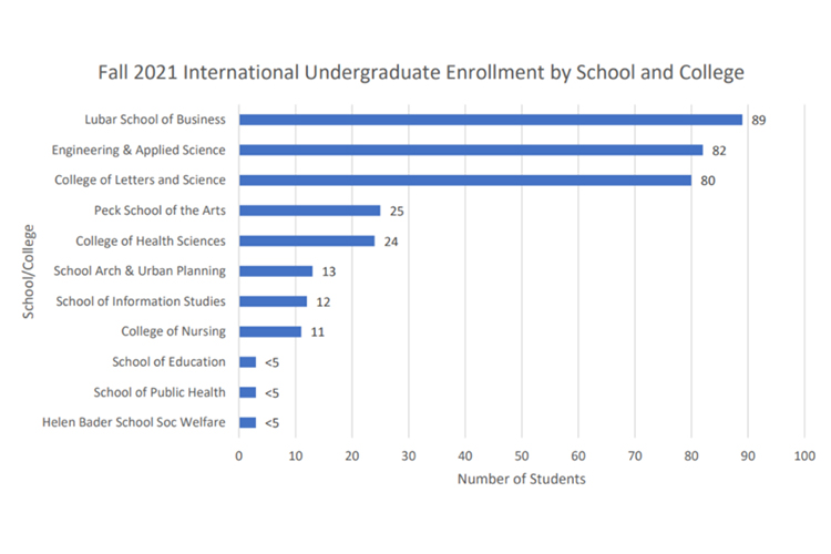 Bar graph showing undergraduate international student enrollment for 2021