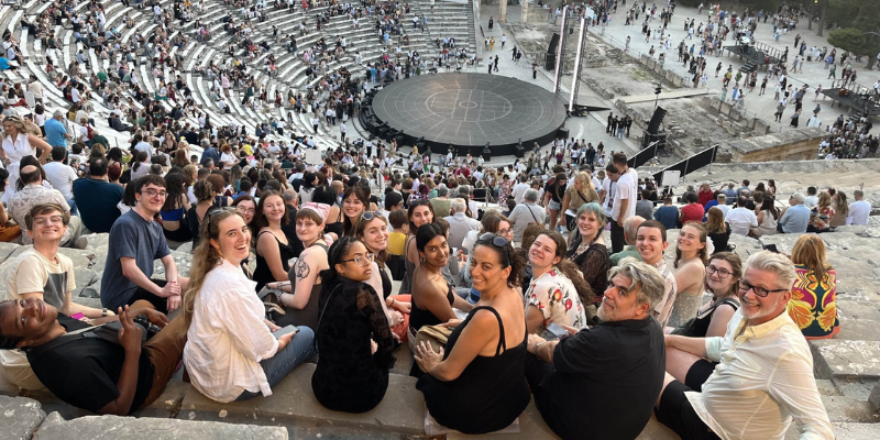 Group of UWM students at an ancient theatre in Greece