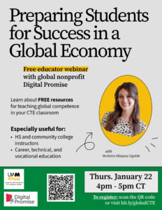 Flyer advertising the January 22 webinar "Preparing Students for Success in a Global Economy"