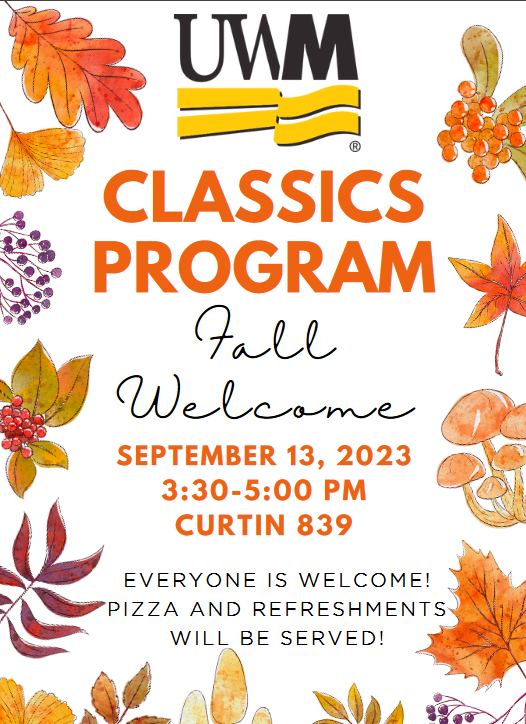 Classics Program Fall Welcome flyer
