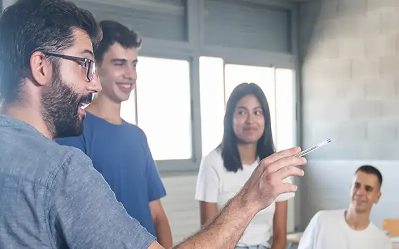 instructor talking to students