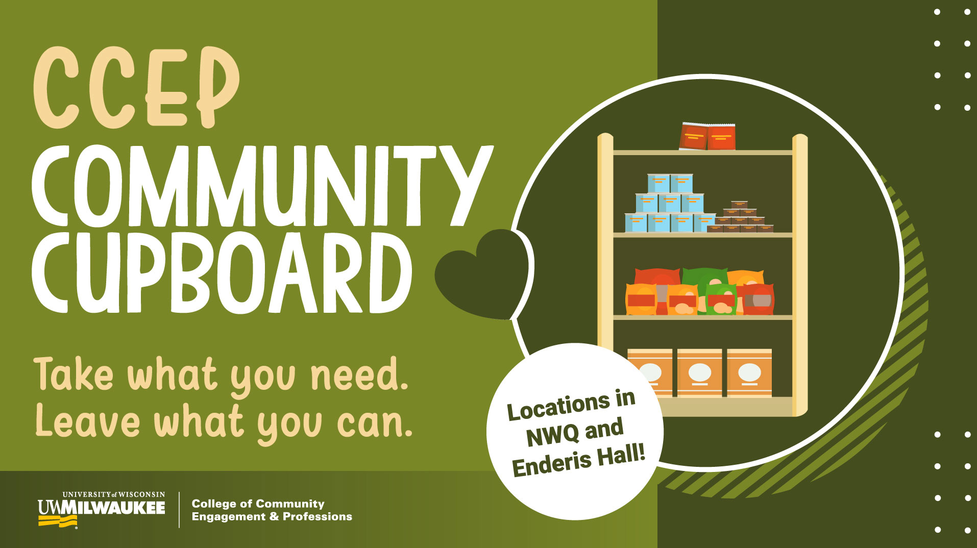 poster with illustration of a shelf with food items on it. Text reads CCEP Community Cupboard.