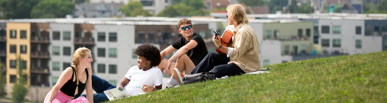 students sitting on hillside