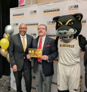 Chancellor Gibson congratulates Mohsen Bahmani