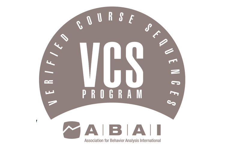 Logo for the Association for Behavior Analysis International Verified Course Sequence. Grey circle with the words VCS Program in the middle.