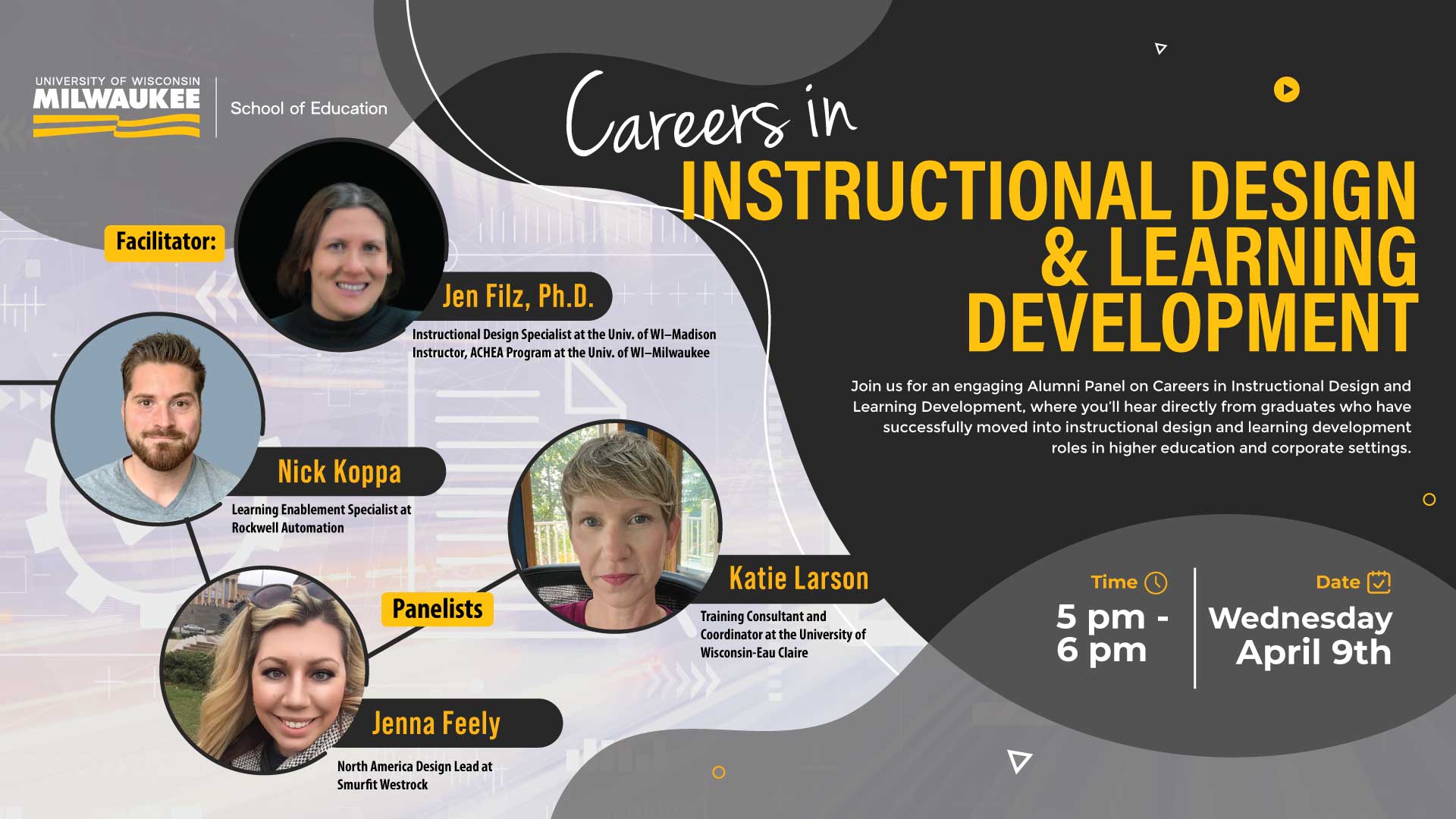 Decorative graphic for the School of Education event: Careers in Instructional Design and Learning Development