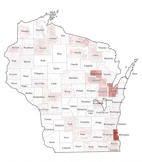 American Indian Student Density Map of Wisconsin